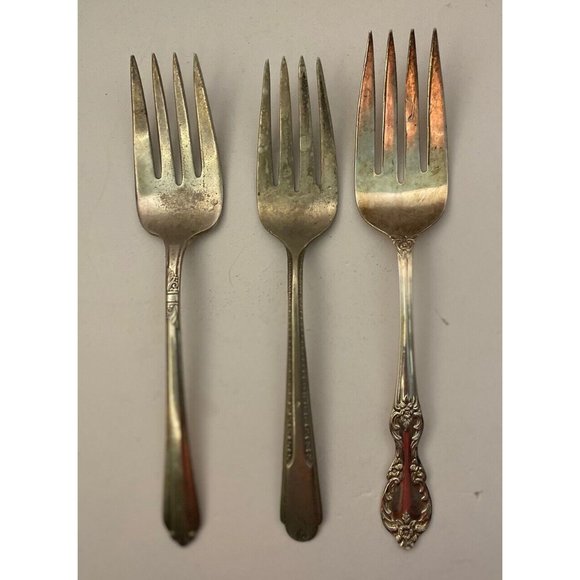 Vtg Silver Plate Lot Of 3 Serving Forks To Restore Repurpose Crafting - Picture 1 of 9